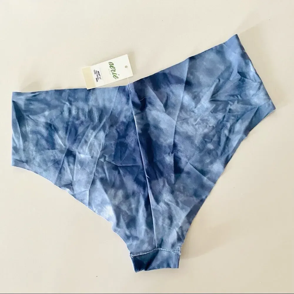 NEW AERIE AEO Blue Navy White Tie Dye Cheeky No Show Panties Undies Small NWT S